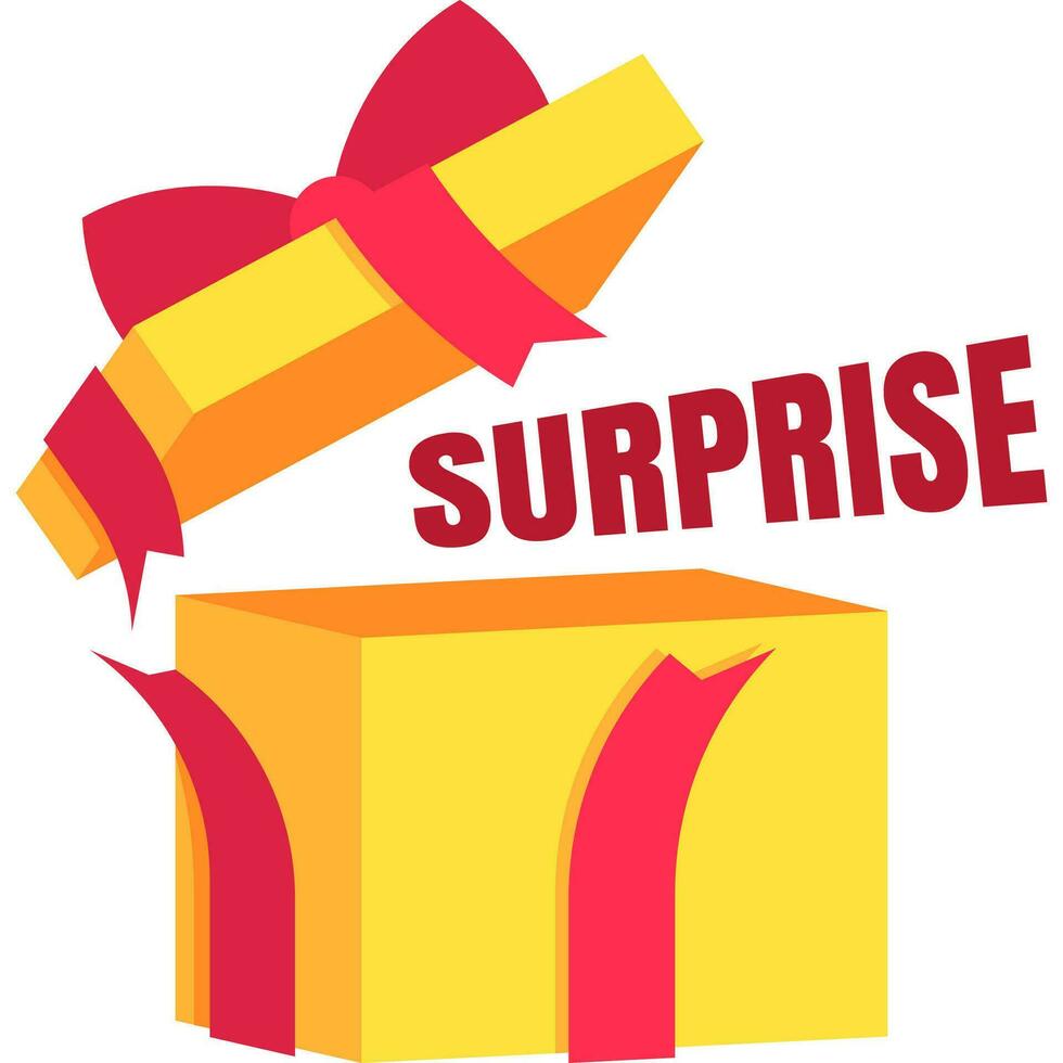 Yellow blank gift box with surprise text in flat design for using as banner vector