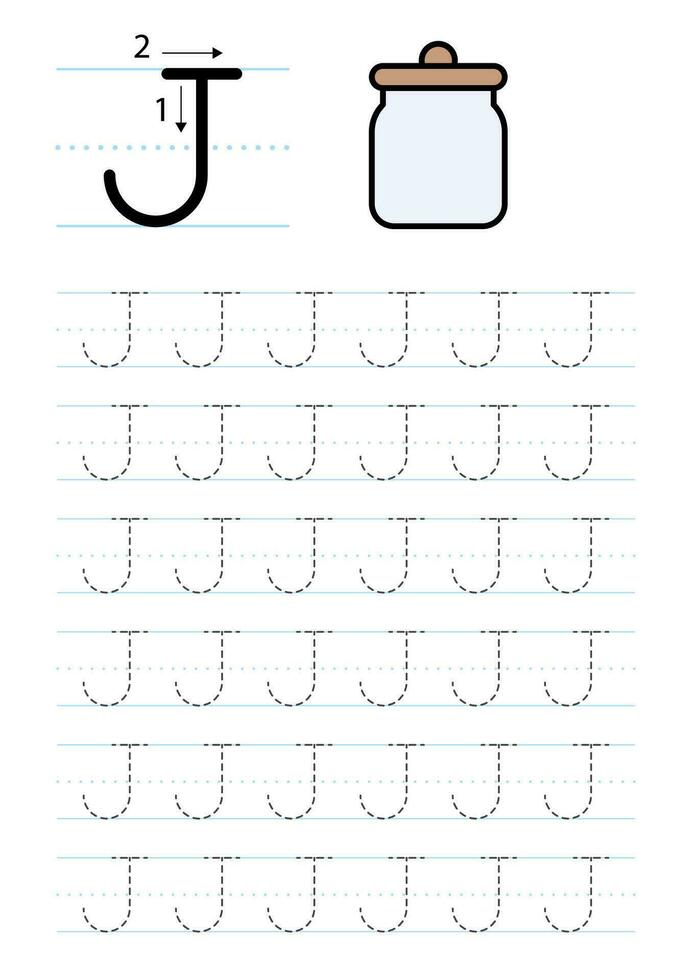 Printable letter J alphabet tracing worksheet vector