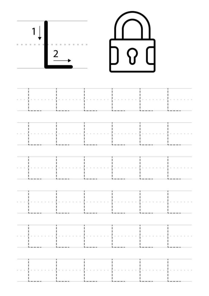 Printable letter L alphabet tracing worksheet vector