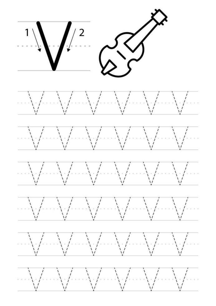 Printable letter V alphabet tracing worksheet vector