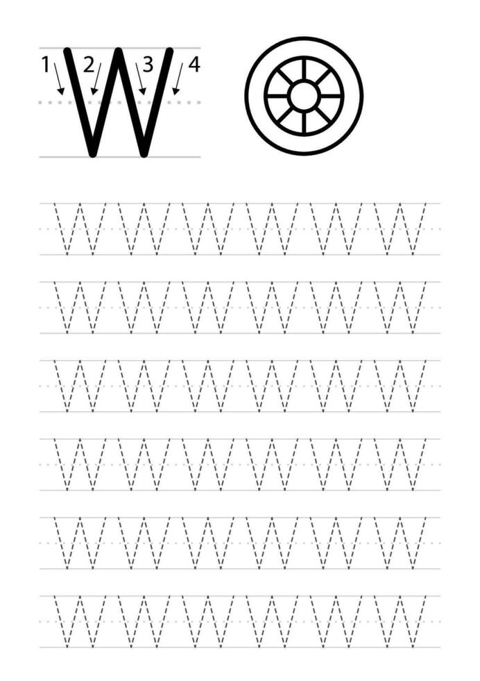 Printable letter W alphabet tracing worksheet vector