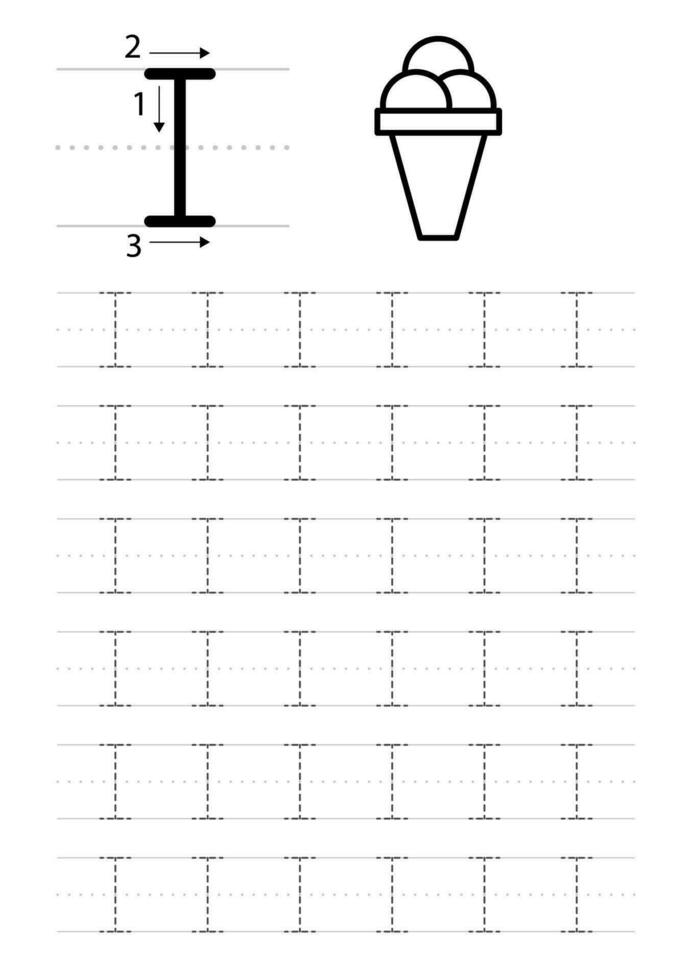 Printable letter I alphabet tracing worksheet vector