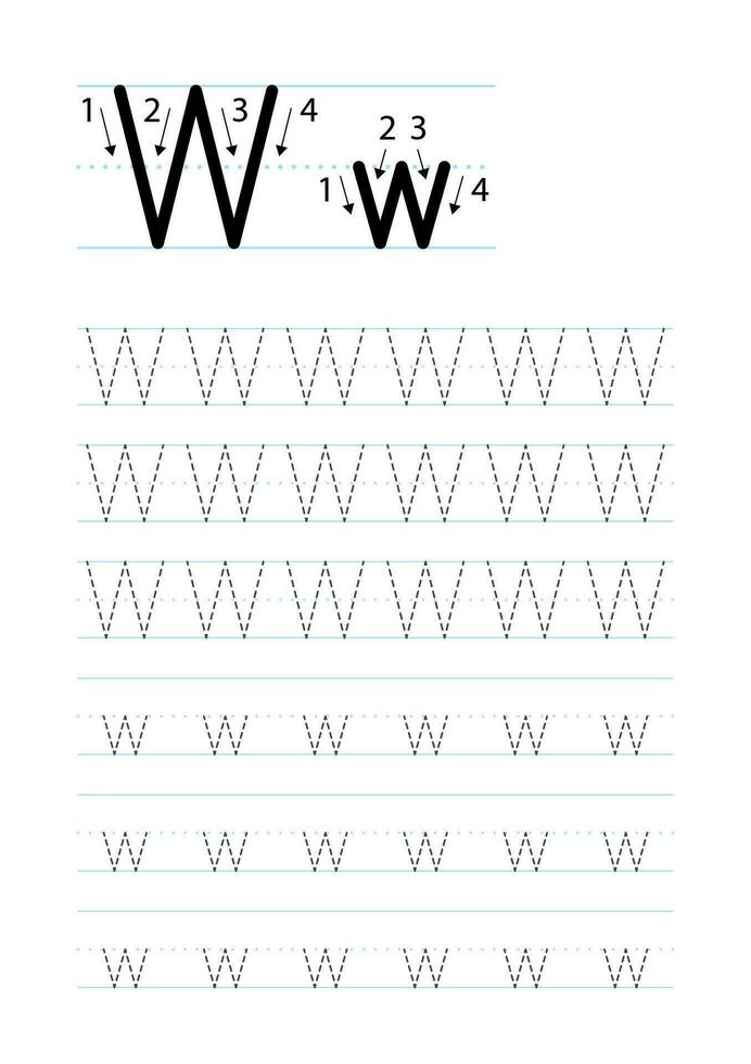 Printable letter W alphabet tracing worksheet vector