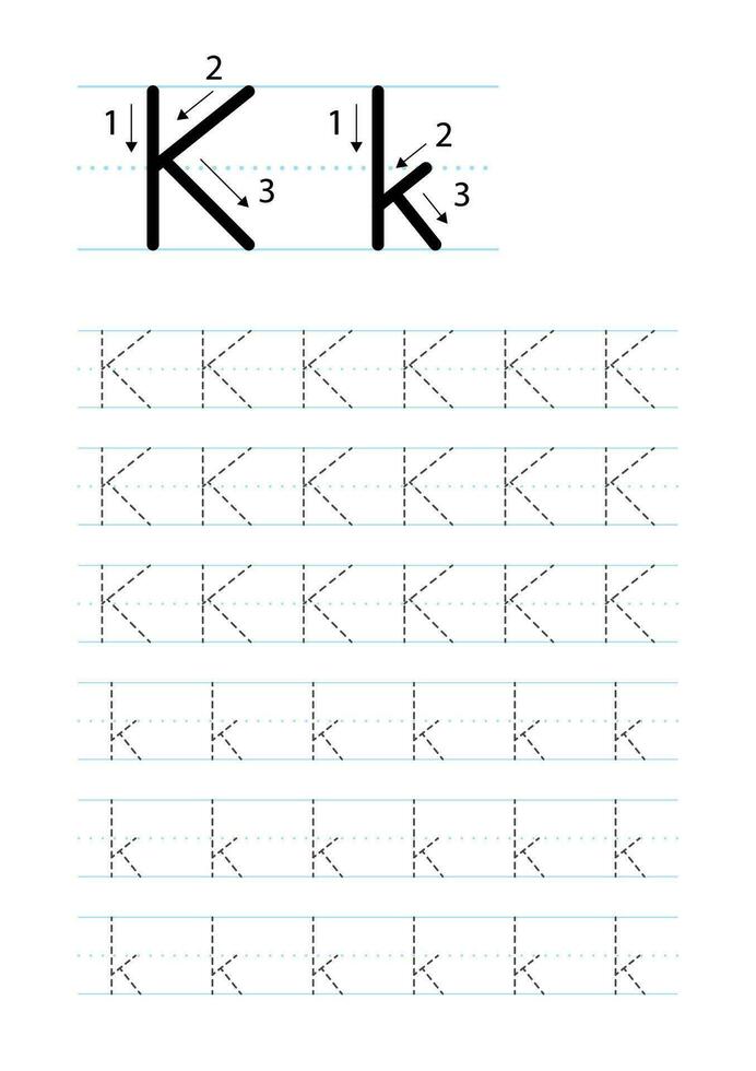 Printable letter K alphabet tracing worksheet vector