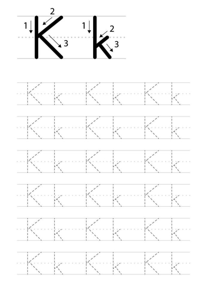 Printable letter K alphabet tracing worksheet vector