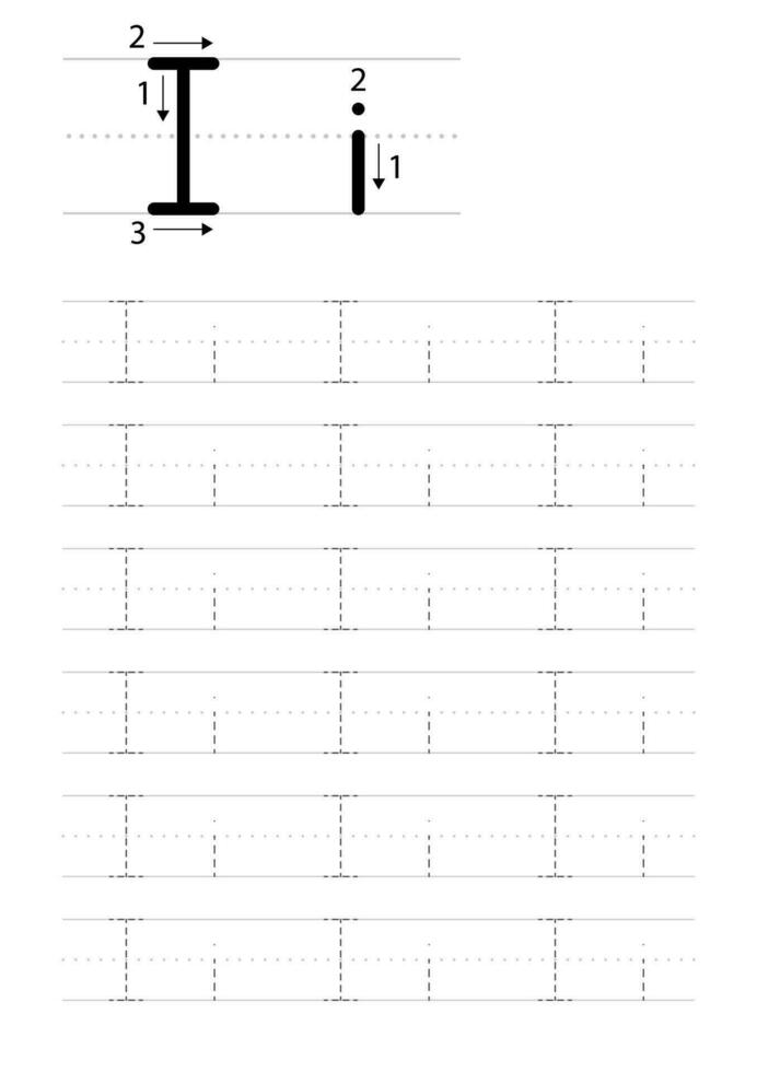Printable letter I alphabet tracing worksheet vector