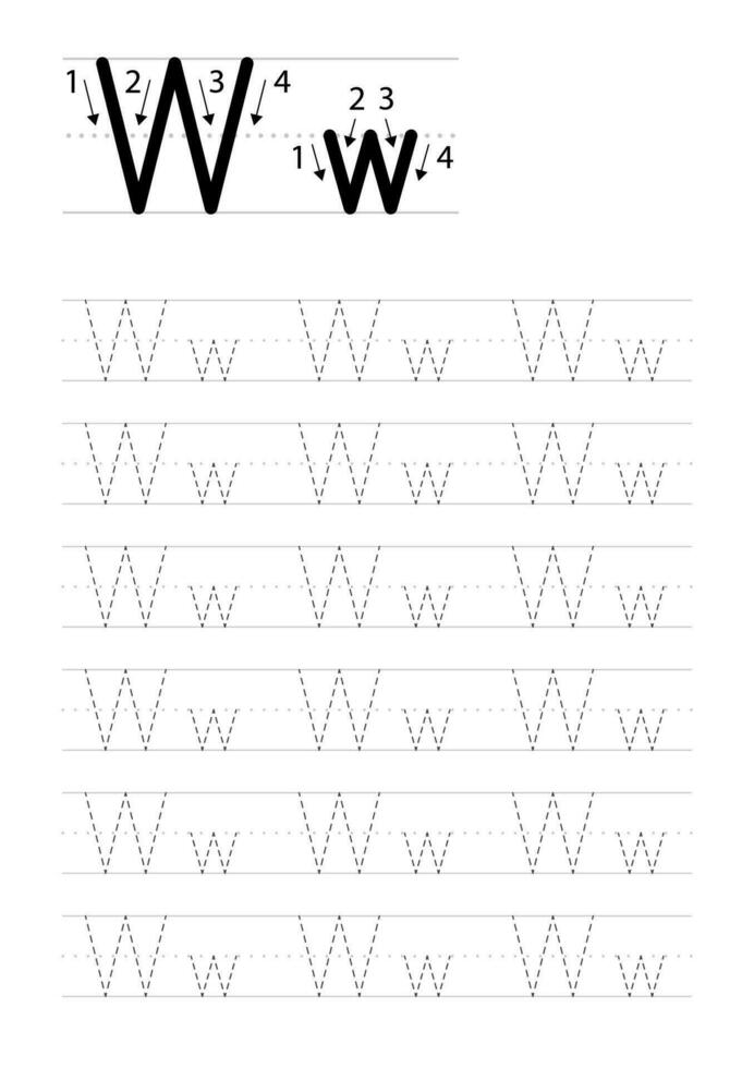 Printable letter W alphabet tracing worksheet vector