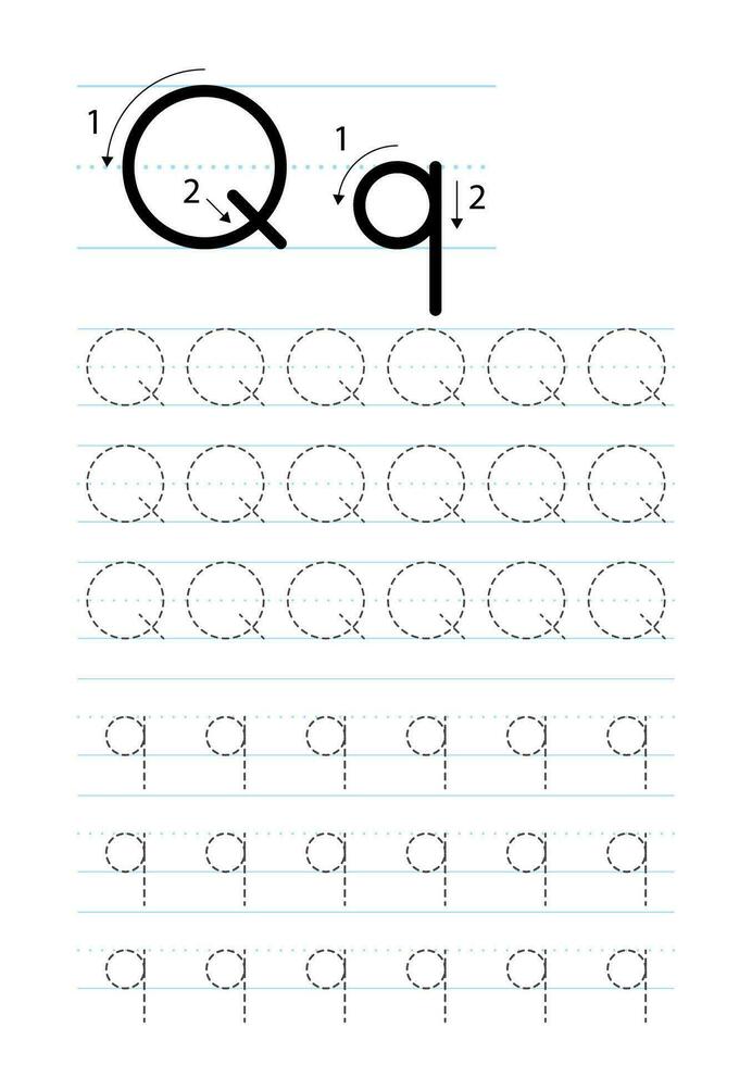 Printable letter Q alphabet tracing worksheet vector