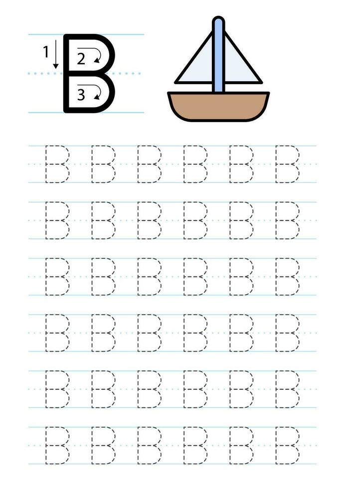 Printable letter B alphabet tracing worksheet vector