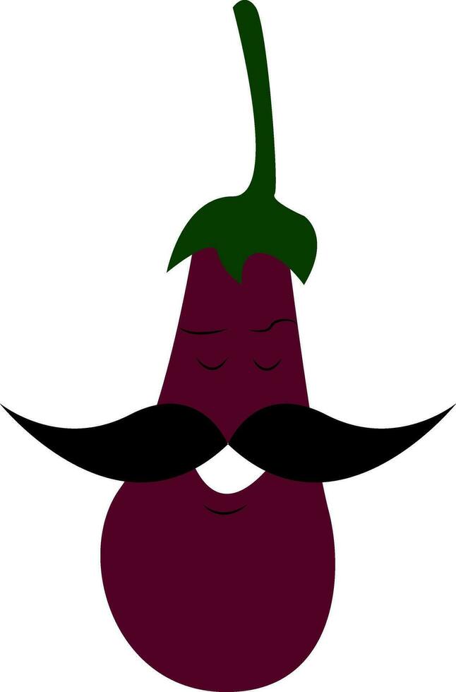 A smiling eggplant emoji with big and lengthy mustache vector color drawing or illustration