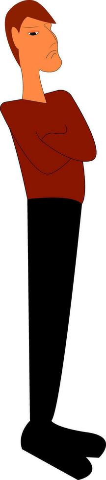 A tall boy is standing crossed hand is not happy about something vector color drawing or illustration