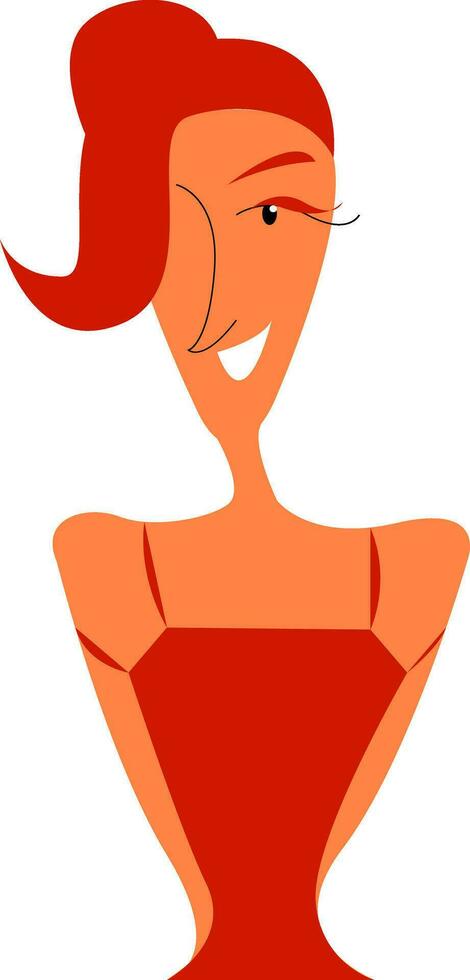A red-haired lady wearing a fashionable red dress vector color drawing or illustration