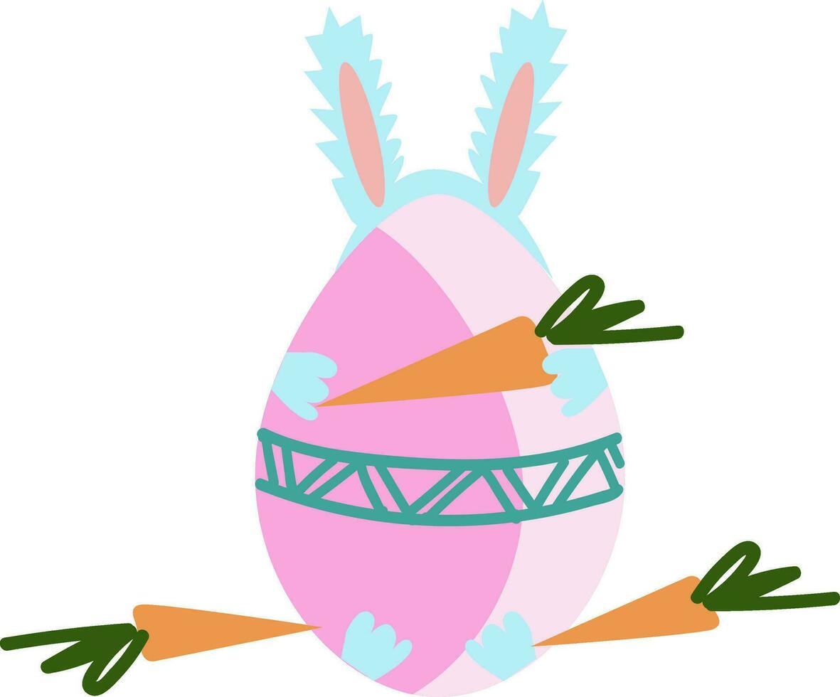 A beautiful Easter decoration and an egg decorated as the back side of a hare with carrots vector color drawing or illustration