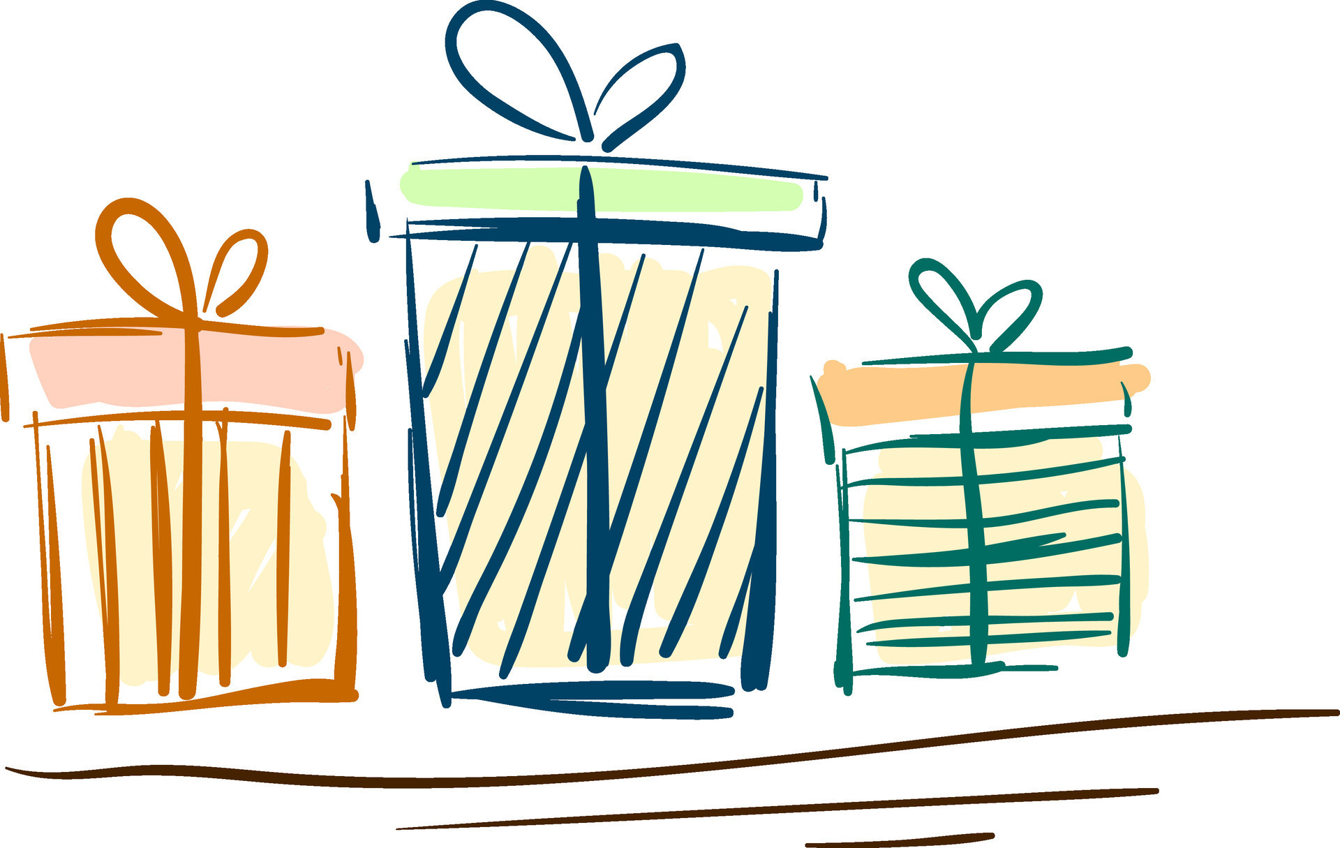 Set of three beautiful present boxes of various sizes wrapped in