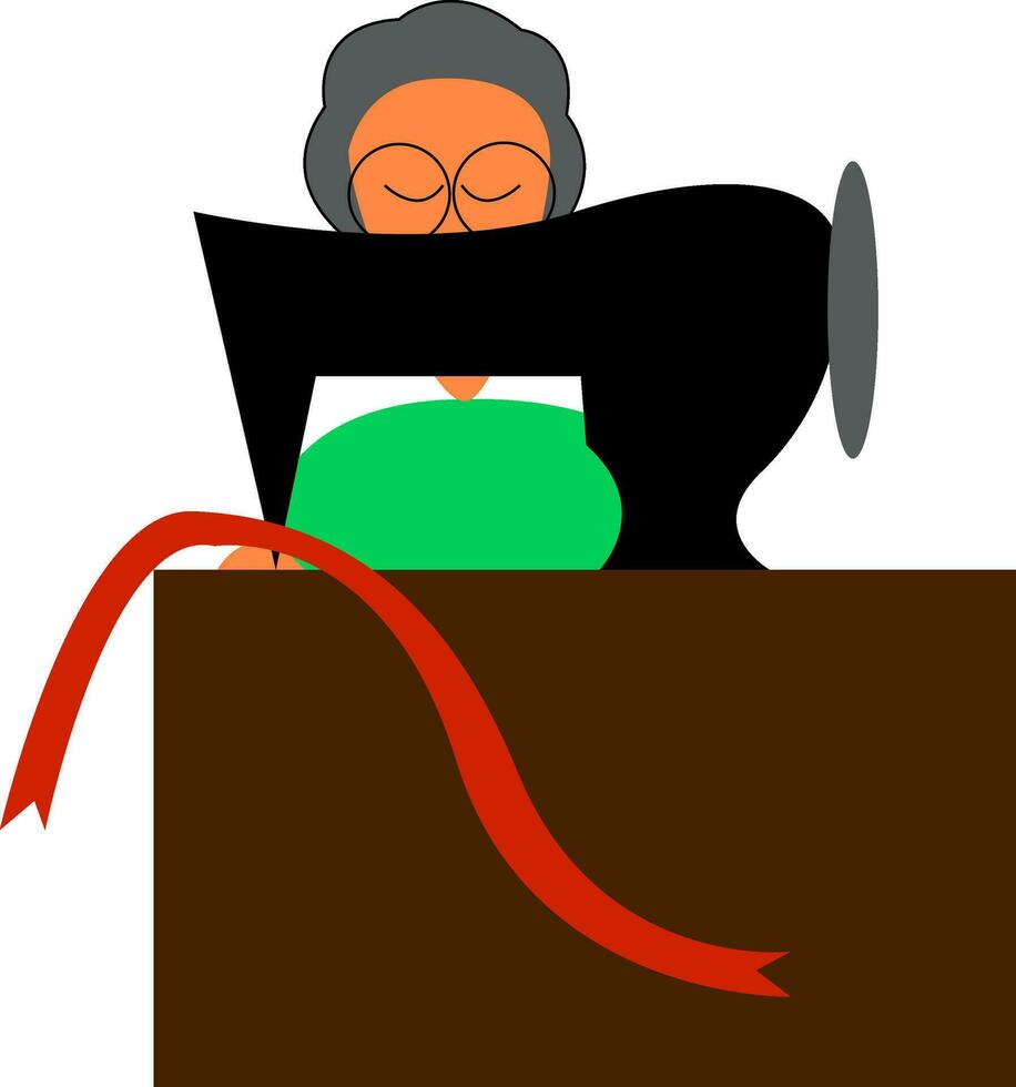 Clipart of a person sitting with sewing machine showcasing as dressmaker vector color drawing or illustration