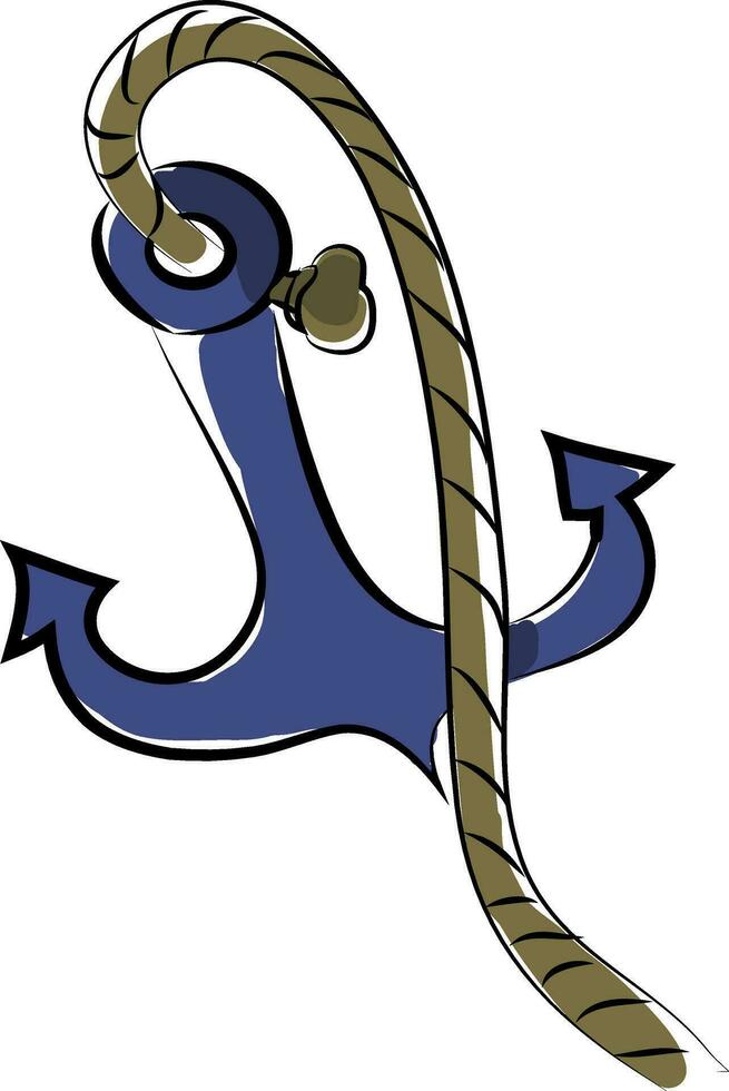A blue anchor with rope ready to be connected to the water bed vector color drawing or illustration