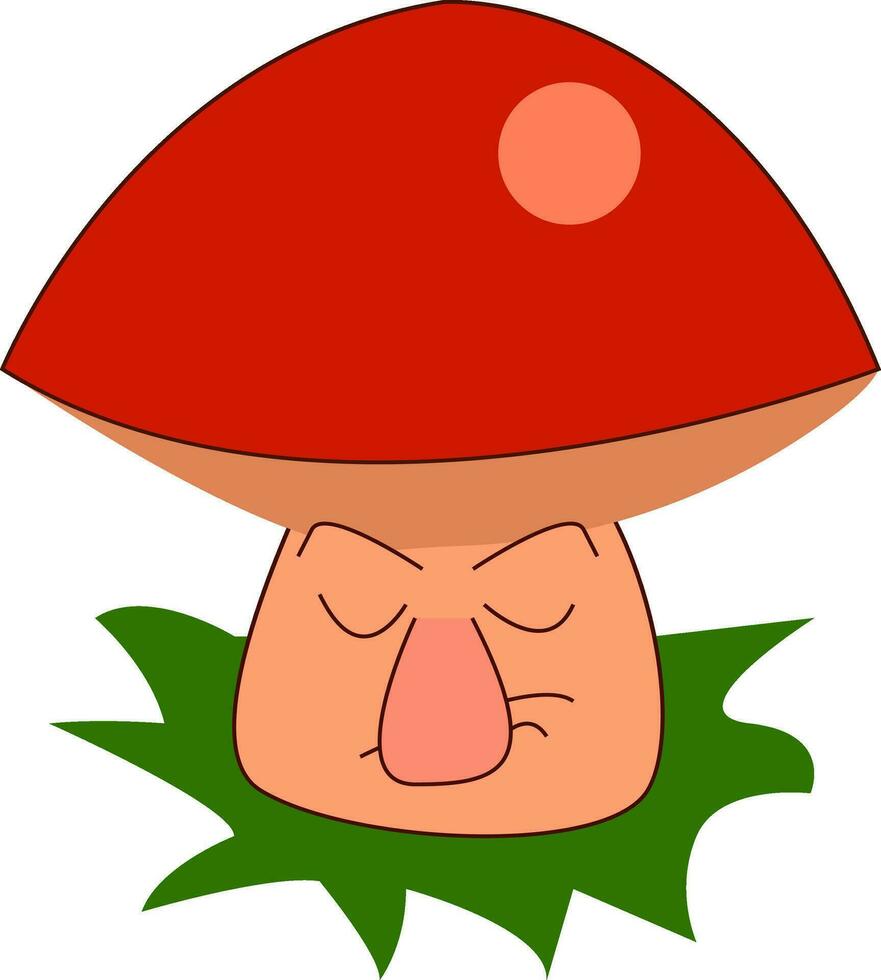 A mushroom with a red cap and a grumpy stem vector color drawing or illustration