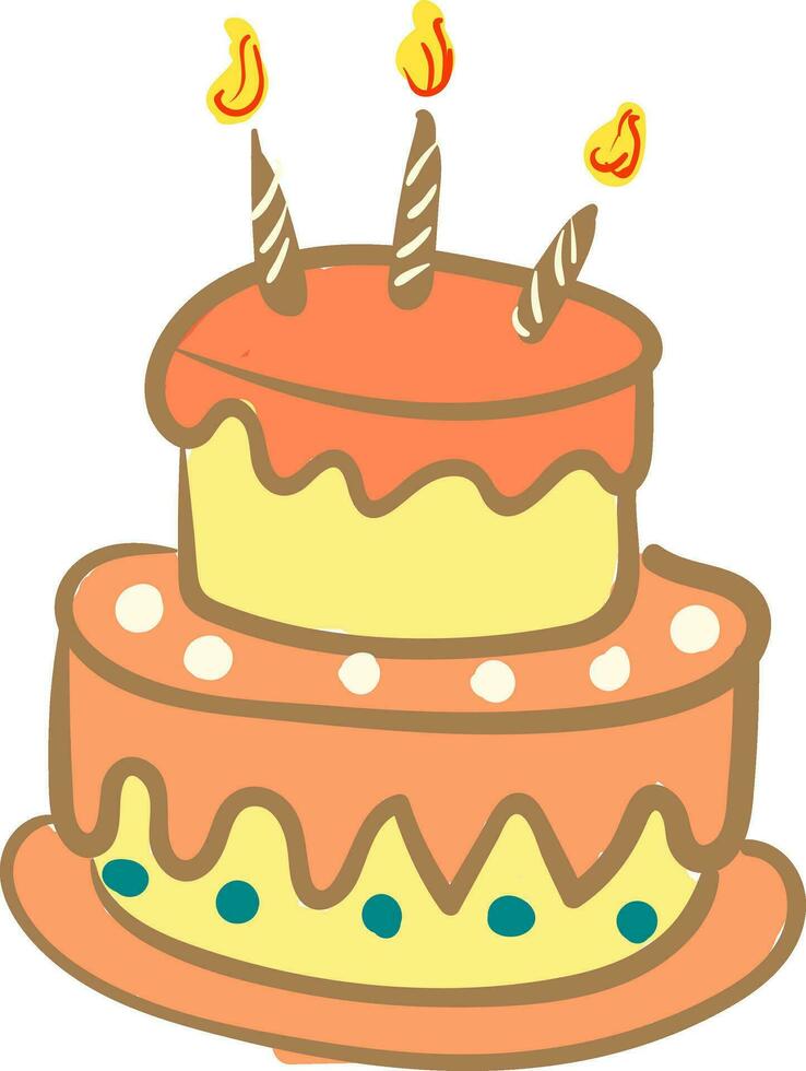 hermosa decorado cumpleaños pastel con brillante velas vector color dibujo o ilustración