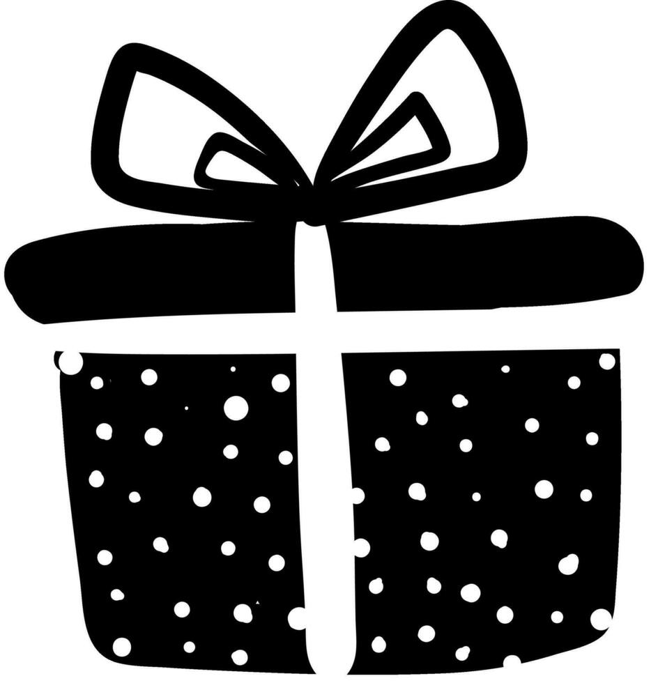 un hermosa negro y blanco polca punto papel envuelto presente caja atado con un cinta y coronado con decorativo arco trabajos especialmente bien para regalos vector color dibujo o ilustración