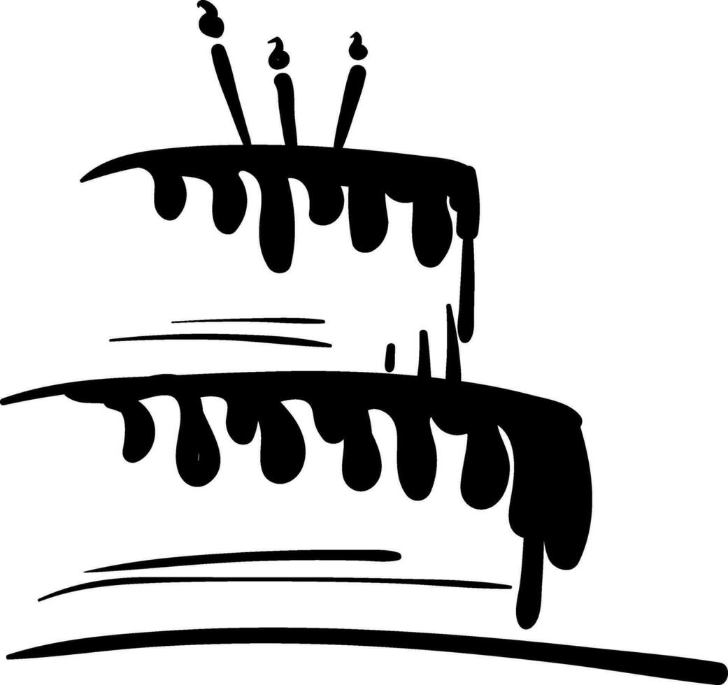 Black and white painting of a birthday celebration cake with candles vector color drawing or illustration