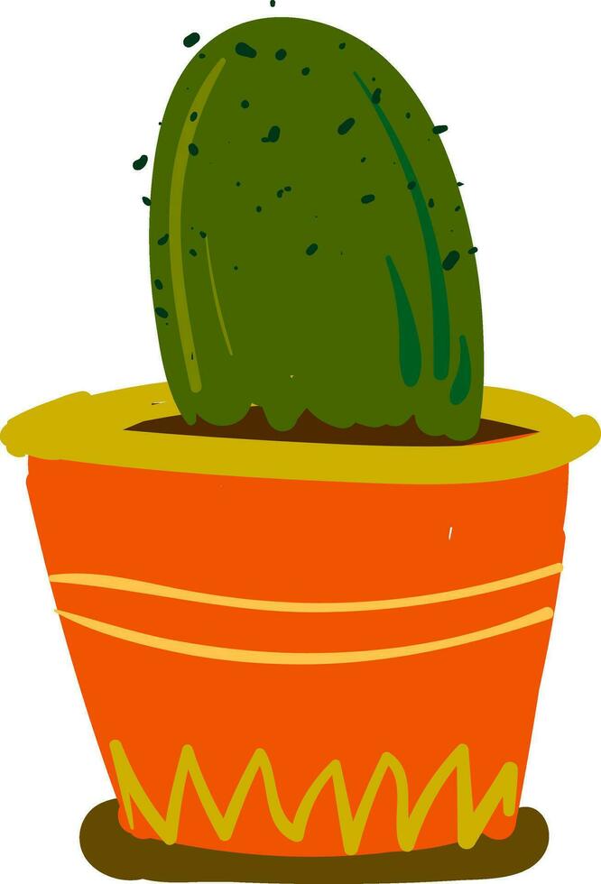 A dome shaped cactus plant in an orange flower pot vector color drawing or illustration