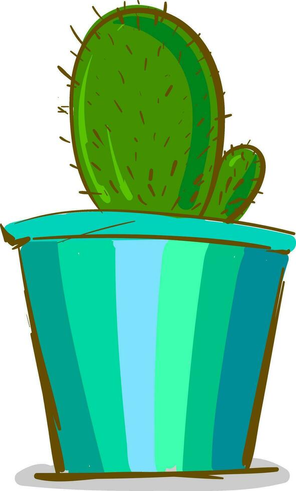 Cactus plant in a blue pot vector color drawing or illustration