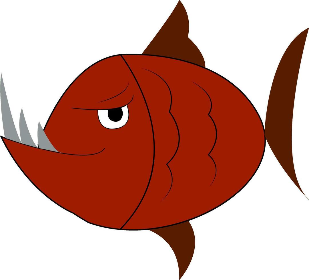 un enojado rojo pescado con agudo largo dientes vector color dibujo o ilustración