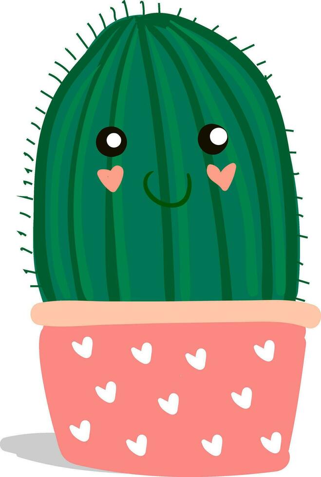 Cactus plant with a smiling emoji in a pink flower pot vector color drawing or illustration