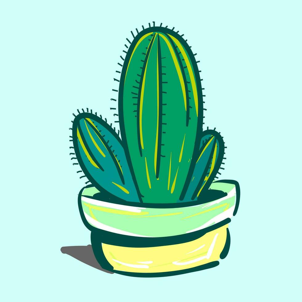 Painting of a cactus plant against a blue background vector color drawing or illustration