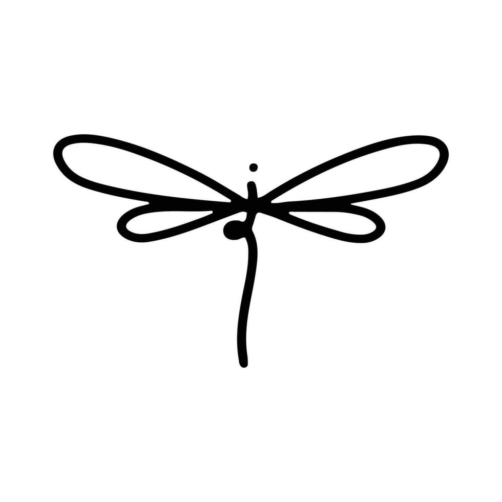 Dragonfly Line Art Doodle Illustration,  Simple and minimalist insect dragonfly logo design. Outline dragonfly logo vector