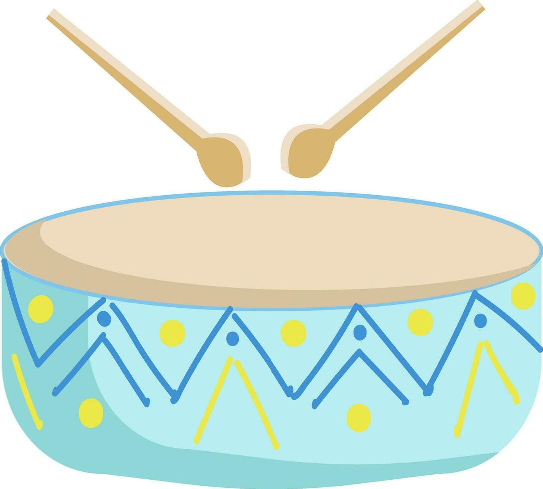 Painting of a musical instrument called drum struck with two sticks or with the player's hands vector color drawing or illustration