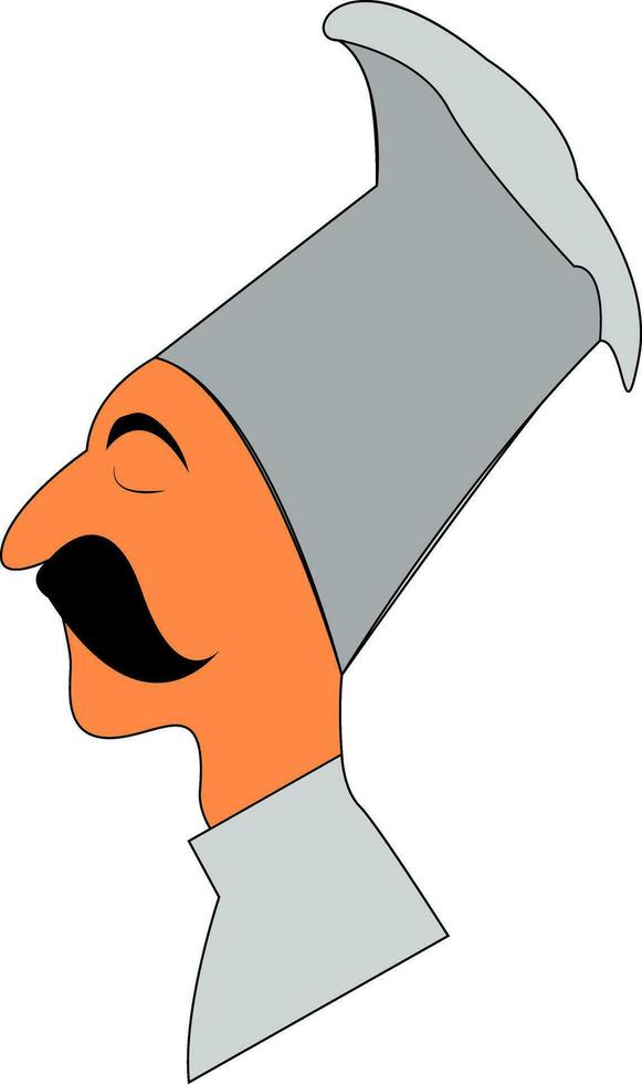 Side view of the face of a chef wearing his long cap vector color drawing or illustration