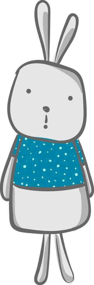 A cartoon grey hare in its winter clothes by wearing a blue color warm sweater vector color drawing or illustration