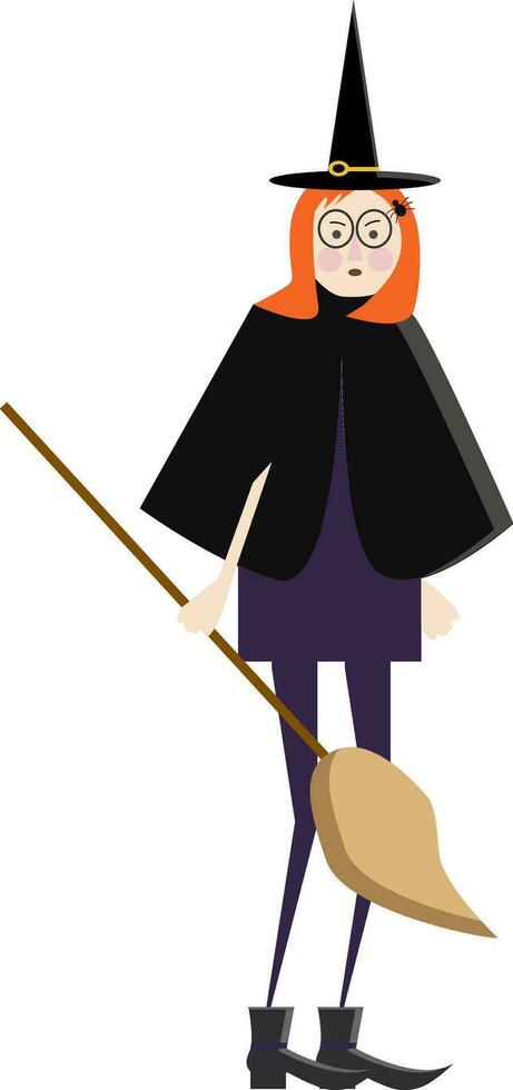 Lady in witch costume vector or color illustration