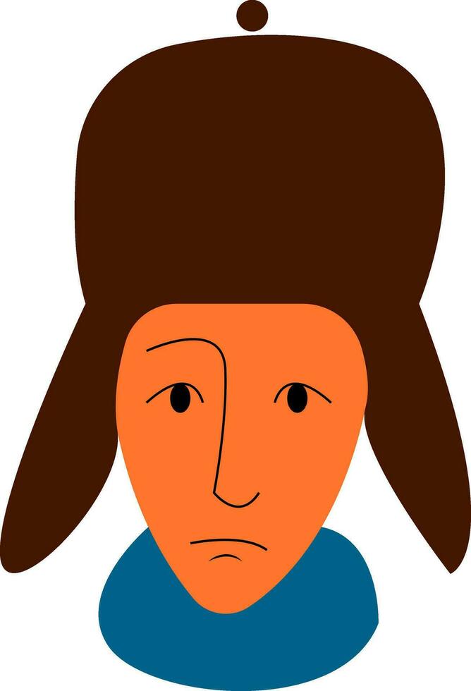 Man wearing brown hat with ear flaps vector or color illustration