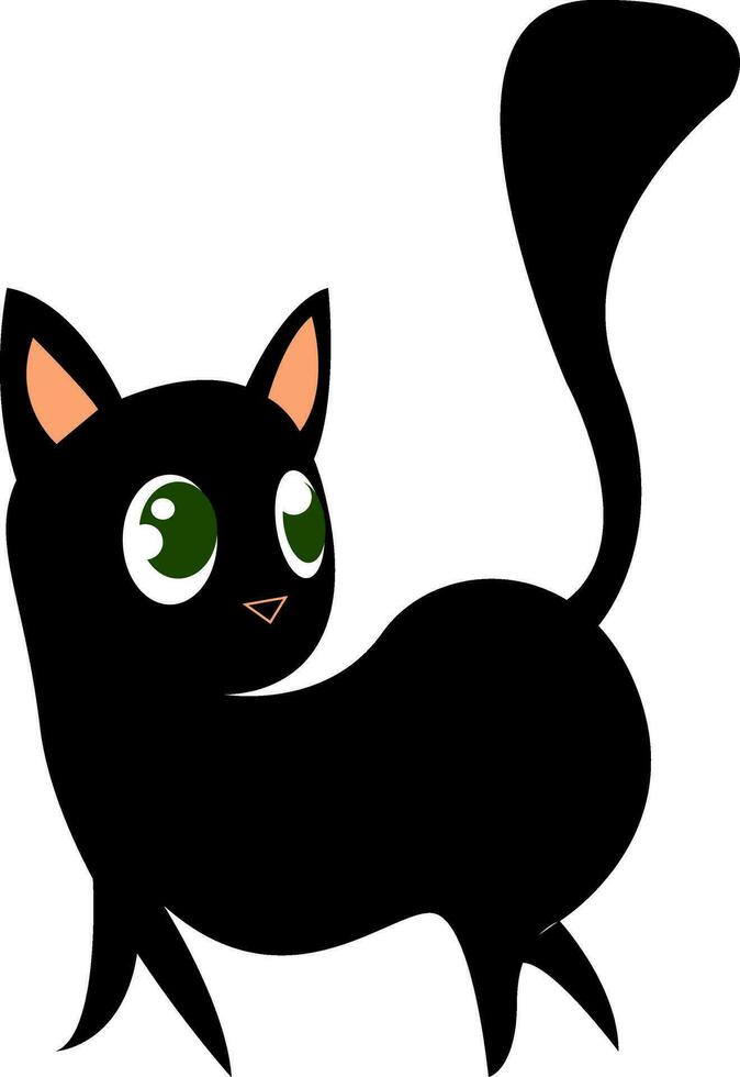 A black kitten with long tail vector or color illustration