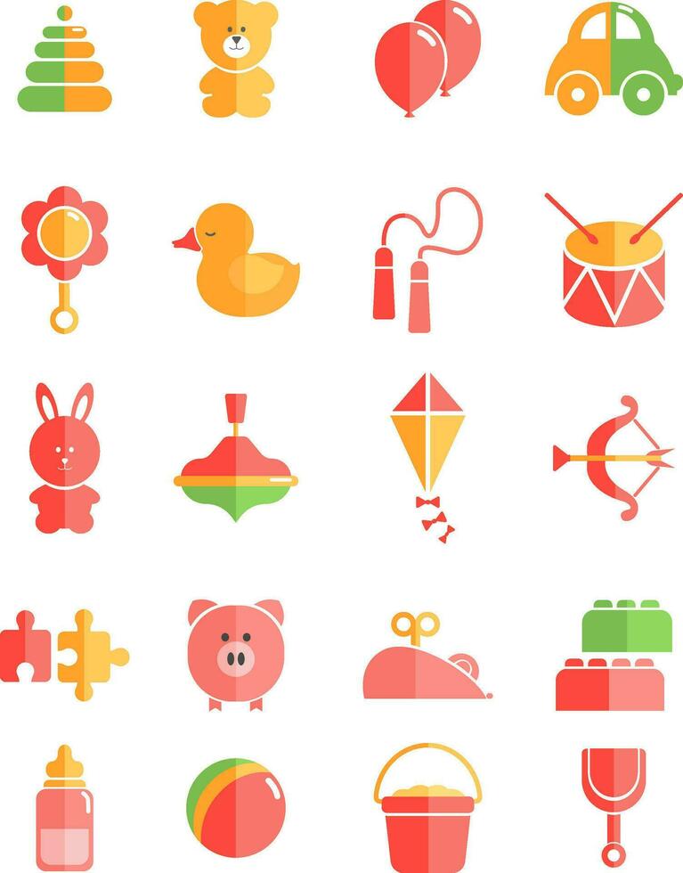 Kids toys, illustration, vector on white background.