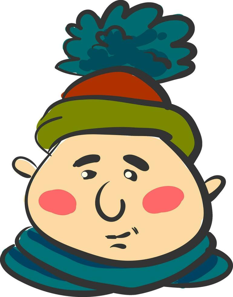 Man in warm pompom hat vector or color illustration