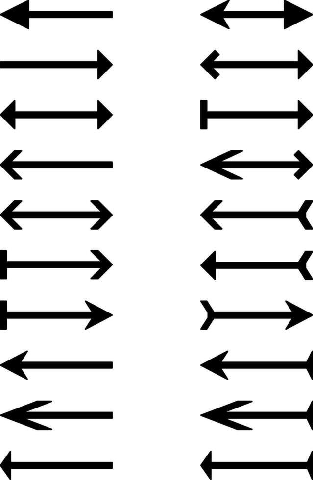 Black arrows in different directions and sizes, illustration, vector on white background.