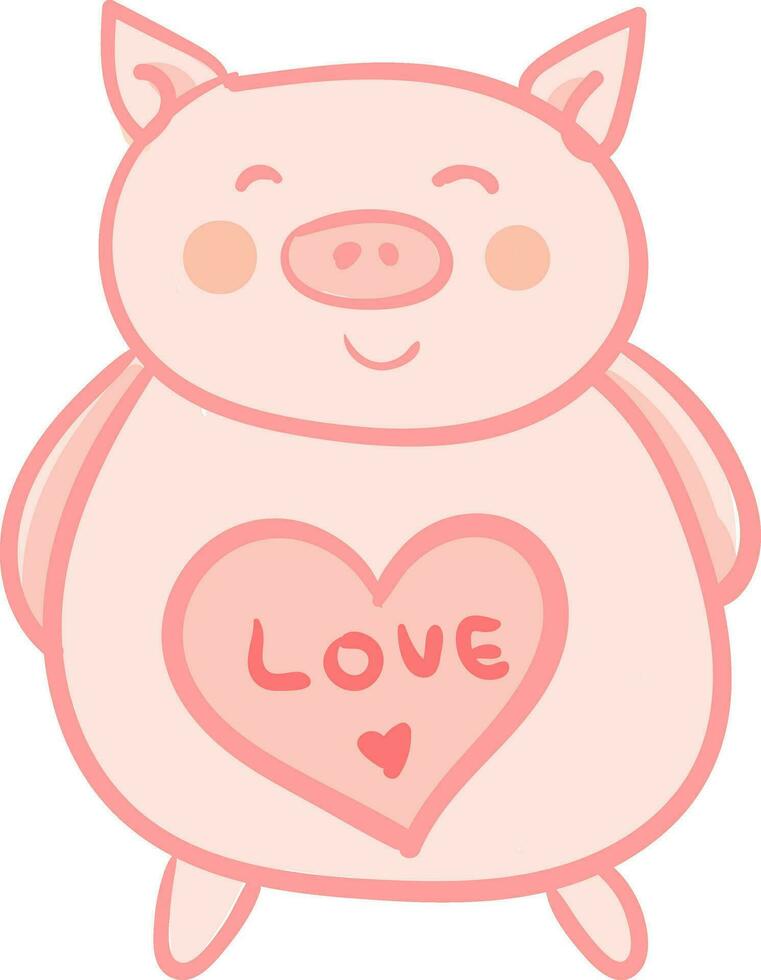 cerdito juguete con rojo corazón y amor mensaje vector o color ilustración