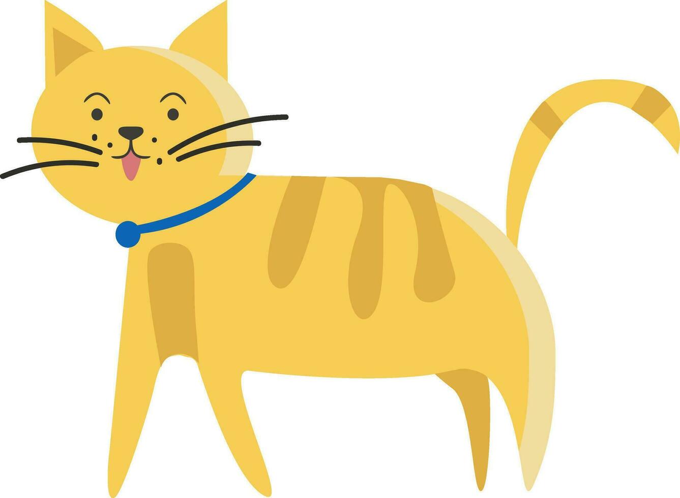 Brown pet kitty with blue ribbon vector or color illustration