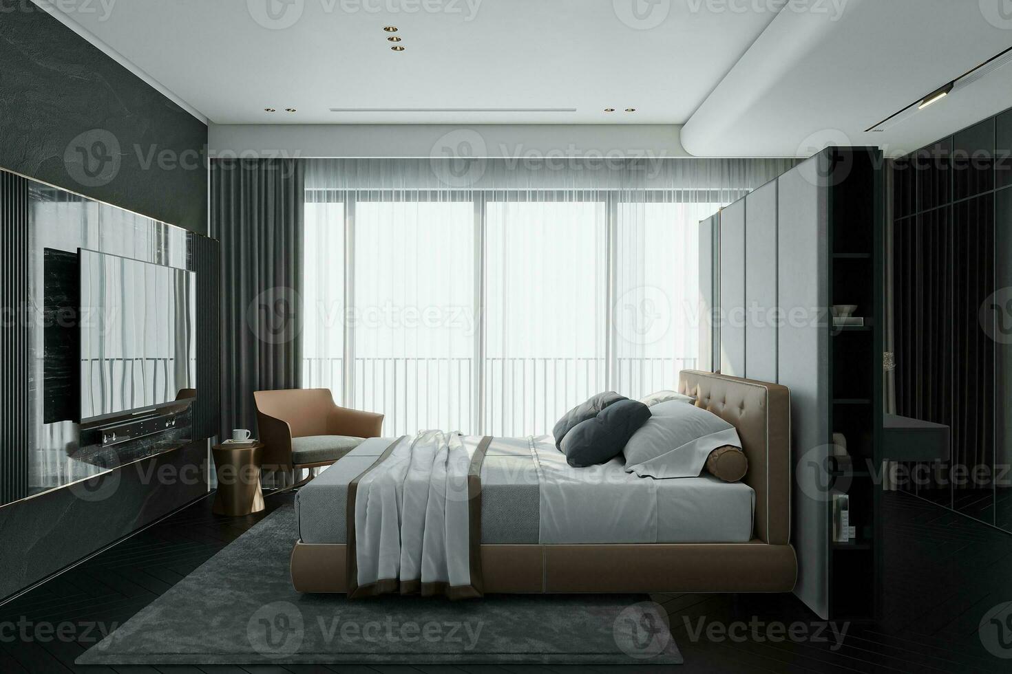 cómodo suave sofá con decorativo cojines en espacioso moderno vivo  habitación con parquet piso y blanco paredes cerca escalera en luz, ai  generado 23132589 Foto de stock en Vecteezy