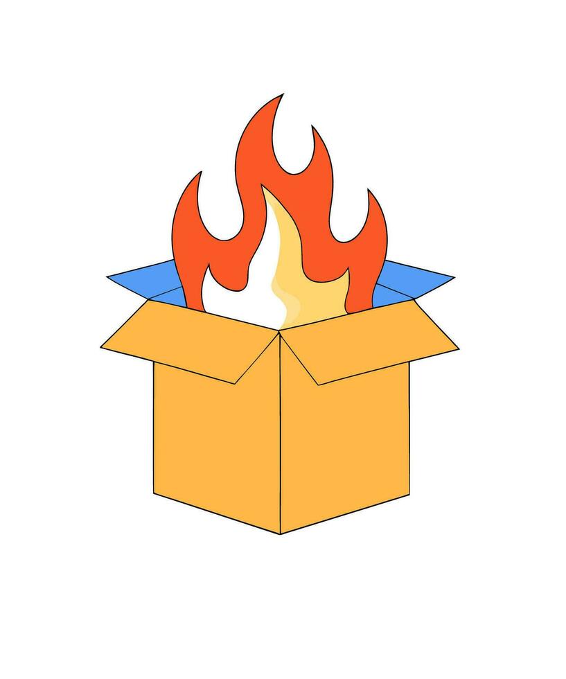 Fire out of the box, flat vector illustration.