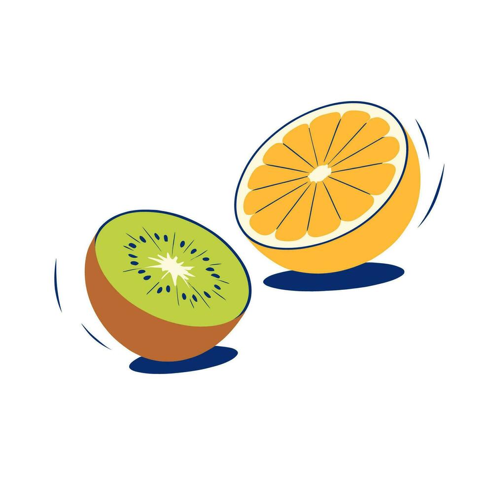 Kiwi and orange, vector illustration.