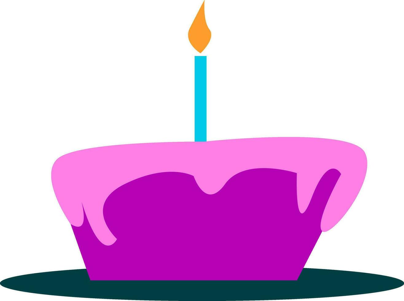 Purple fondant cake with burning candle vector or color illustration