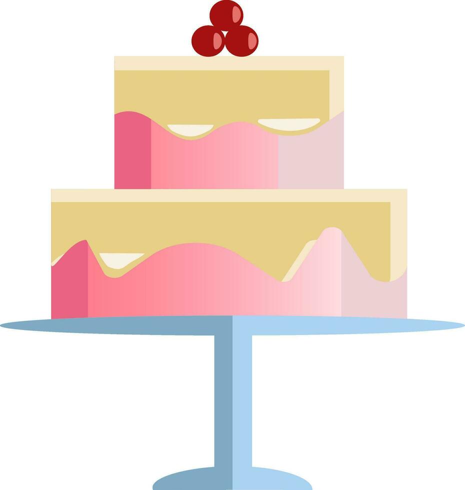 Two layer celebration cake with cherry decoration vector or color illustration