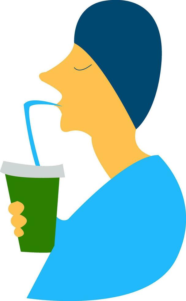 Boy sipping cold coffee vector or color illustration