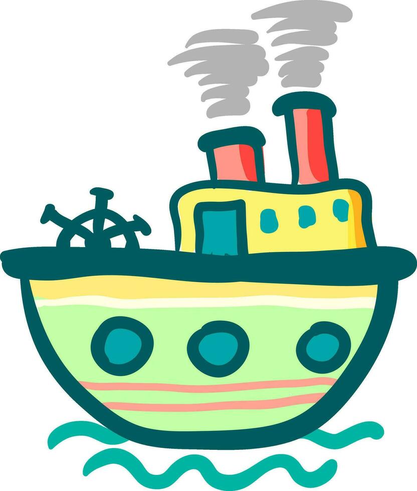 Painting of a colorful steam ship boat vector or color illustration