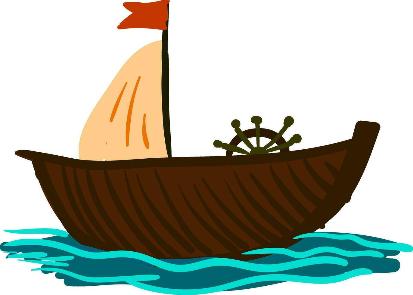 A wooden sailing boat is ready for the ride vector or color illustration