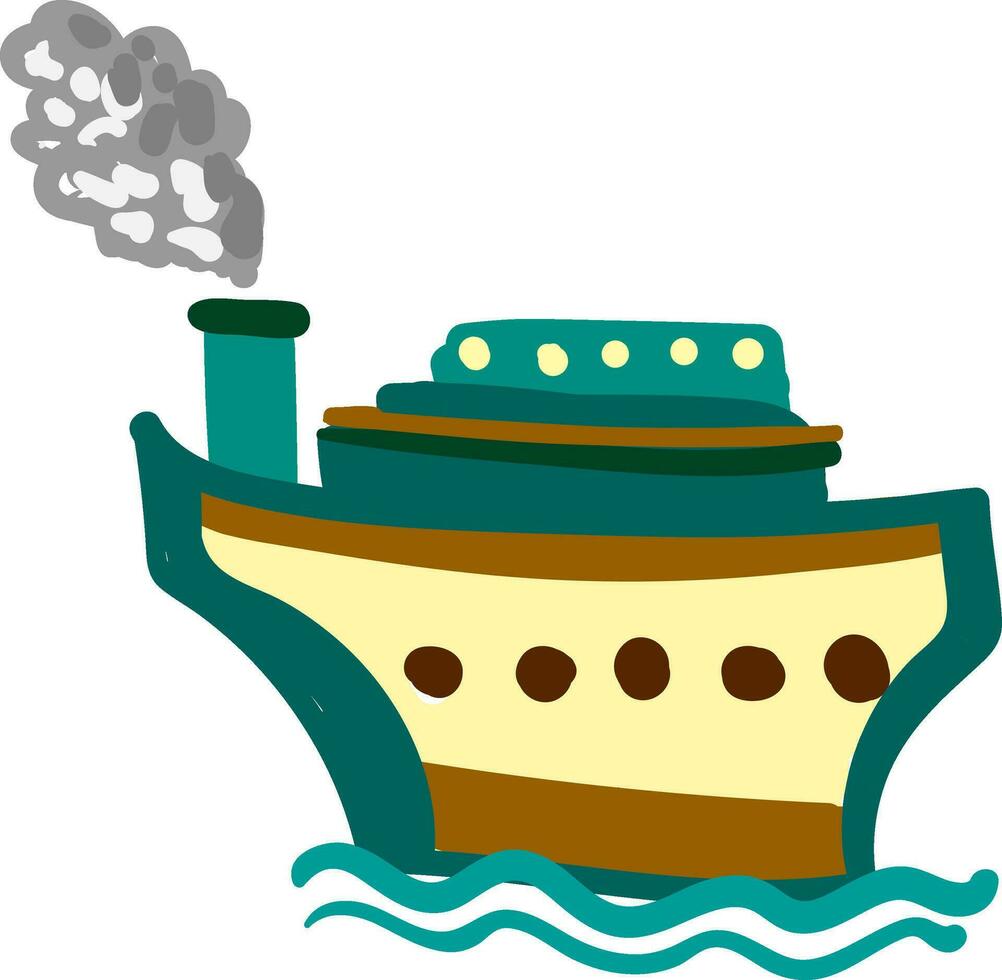 Brown and blue steam boat ship vector or color illustration